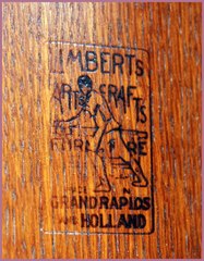 Branded signature under the table top reading: "Limbert's Arts & Crafts Furniture, Made in Grand Rapids and Holland" (Michigan)